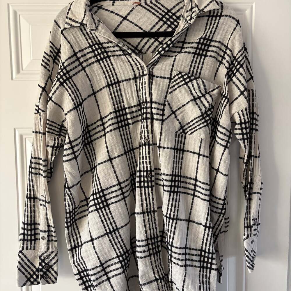 Free People Oversized Plaid Button-Down Shirt